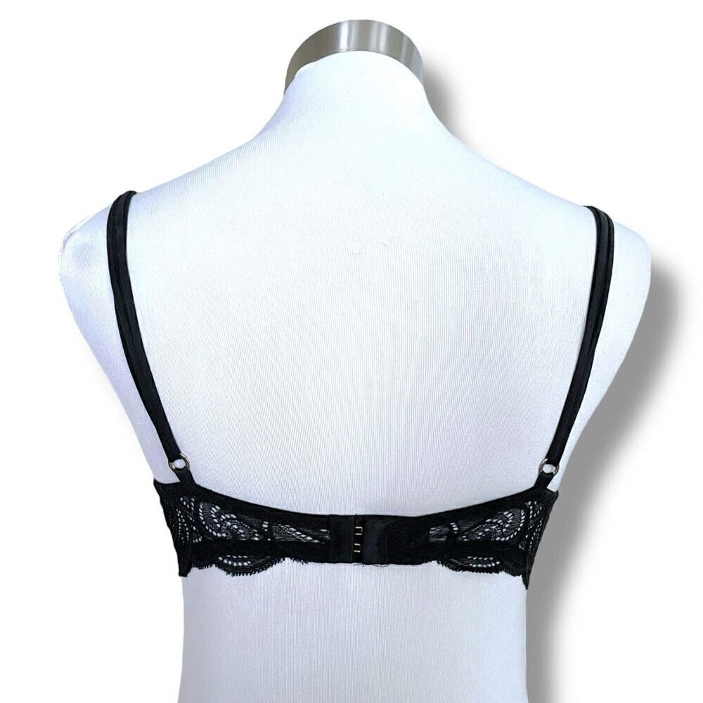 Victorias Secret 34B Bra Black Lace Very Sexy Push Up Underwire Padded Plunge - Picture 5 of 7